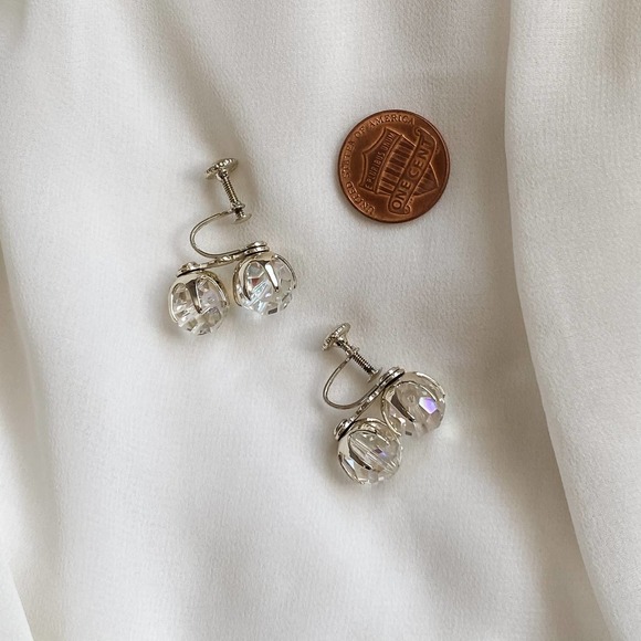 VTG Clear Iridescent Double Bead Earrings - Picture 3 of 5